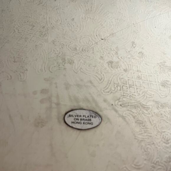 Silver Plate on Copper Round Tray Filigree and Etched Decoration 12.5” Diameter - Picture 4 of 4